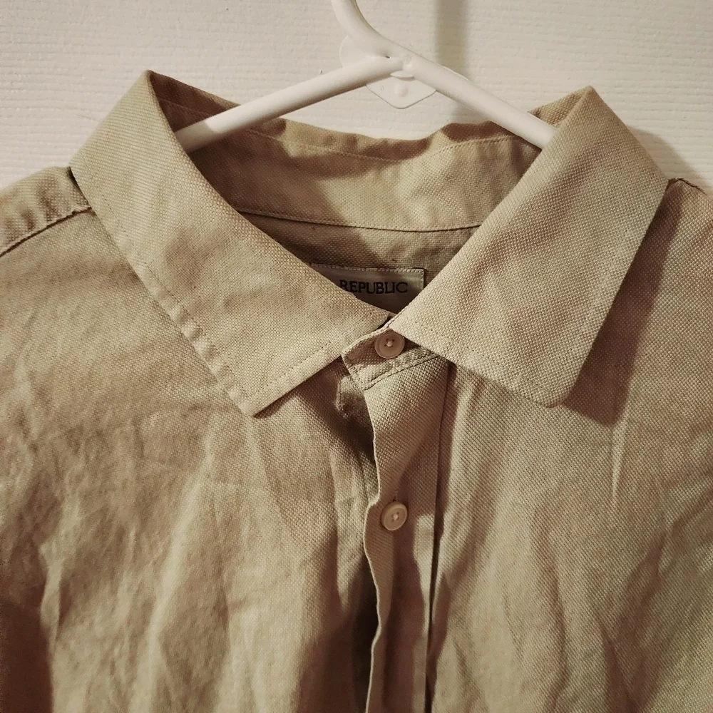 Banana Republic Tan Long Sleeve 100% Cotton Button Up Shirt Men's XXL 18-18.5